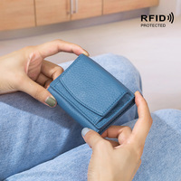 Nowe damskie torebki z naturalnej skóry kobiece portfele ze skóry bydlęcej Lady mała kieszonka na monety futerał na karty Rfid Mini portmonetka przenośne sprzęgło 3